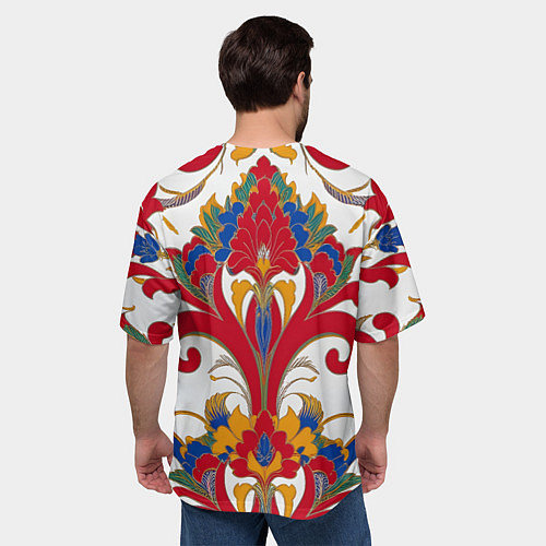 Мужская футболка оверсайз Яркий алый узор / 3D-принт – фото 4