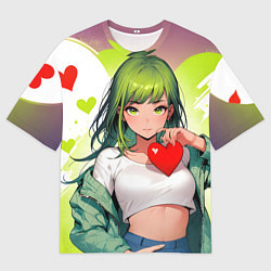 Футболка оверсайз мужская Аниме сердечки, цвет: 3D-принт