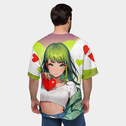 Мужская футболка оверсайз Аниме сердечки / 3D-принт – фото 4