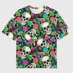 Мужская футболка оверсайз Черепа и грибы паттерн