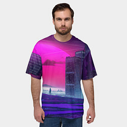 Футболка оверсайз мужская Synthwave неоновый город, цвет: 3D-принт — фото 2