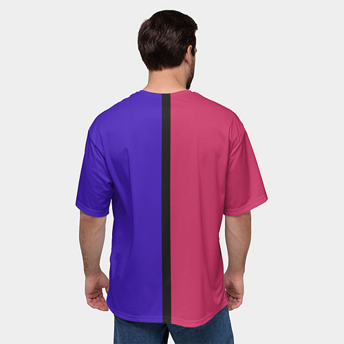 Мужская футболка оверсайз Полосы фуксия, фиолетовый и черный / 3D-принт – фото 4