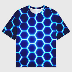 Футболка оверсайз мужская Неоновые шестигранники с подсветкой, цвет: 3D-принт