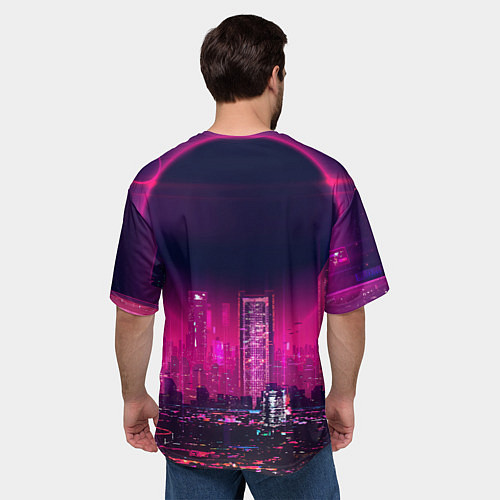 Мужская футболка оверсайз DJ monkey - Neon city / 3D-принт – фото 4
