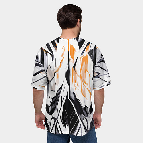 Мужская футболка оверсайз Чёрно-жёлтая абстракция на белом фоне / 3D-принт – фото 4