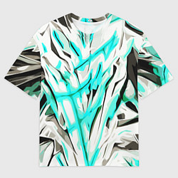 Футболка оверсайз мужская Чёрно-голубая агрессивная абстракция на белом фоне, цвет: 3D-принт