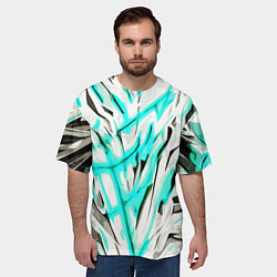 Футболка оверсайз мужская Чёрно-голубая агрессивная абстракция на белом фоне, цвет: 3D-принт — фото 2