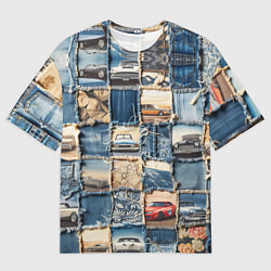 Футболка оверсайз мужская Пэчворк с автомобилями, цвет: 3D-принт