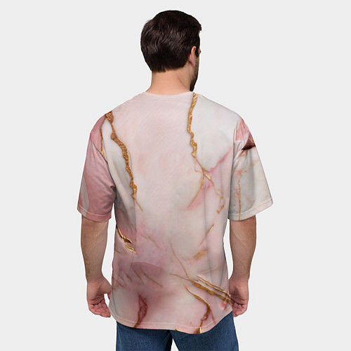 Мужская футболка оверсайз Розовый фламинго и лотос из мрамора и золота / 3D-принт – фото 4