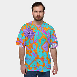 Футболка оверсайз мужская Яркая абстракция цветы, цвет: 3D-принт — фото 2