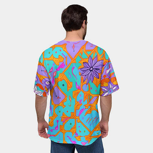 Мужская футболка оверсайз Яркая абстракция цветы / 3D-принт – фото 4