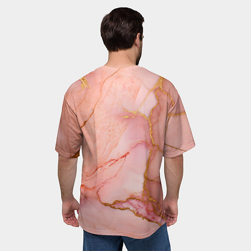 Мужская футболка оверсайз Текстура розового мрамора с золотом / 3D-принт – фото 4
