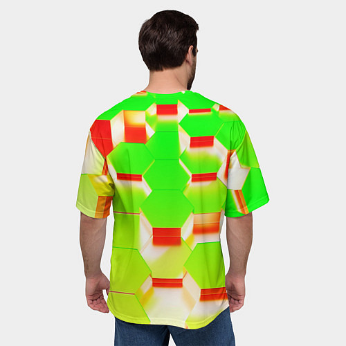 Мужская футболка оверсайз Кислотные соты / 3D-принт – фото 4