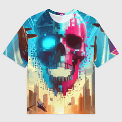 Футболка оверсайз мужская Cool vanguard neon cyber skull - ai art, цвет: 3D-принт