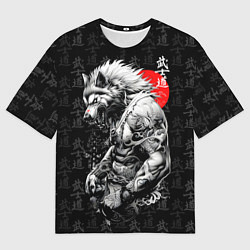 Футболка оверсайз мужская Волк воин - японская гравюра, цвет: 3D-принт