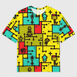 Футболка оверсайз мужская Роботы монстры паттерн, цвет: 3D-принт