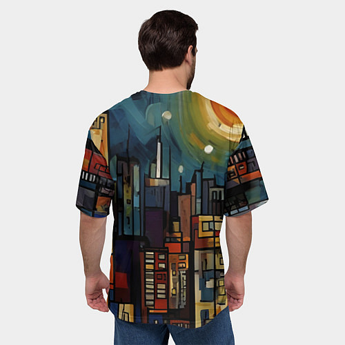 Мужская футболка оверсайз Ночной город в стиле Пикассо / 3D-принт – фото 4