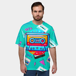 Футболка оверсайз мужская Кассеты и надпись 90s, цвет: 3D-принт — фото 2