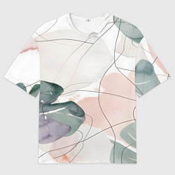 Мужская футболка оверсайз Акварельные листья светлые