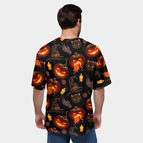 Мужская футболка оверсайз Хэллоуин цветной паттерн / 3D-принт – фото 4