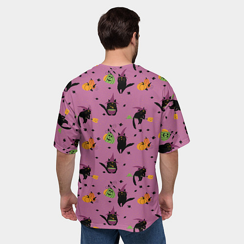 Мужская футболка оверсайз Хэллоуин и кот ведьмы / 3D-принт – фото 4