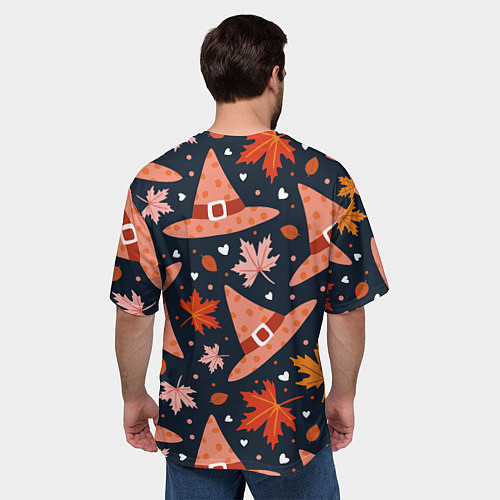 Мужская футболка оверсайз Шляпа в осенних листьях / 3D-принт – фото 4