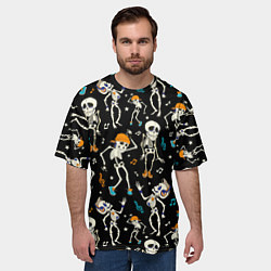 Футболка оверсайз мужская Танцующие скелетики паттерн, цвет: 3D-принт — фото 2