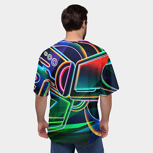 Мужская футболка оверсайз Неоновая психоделика геймер / 3D-принт – фото 4