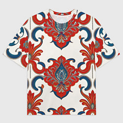 Мужская футболка оверсайз Узор красно-синий на белом фоне