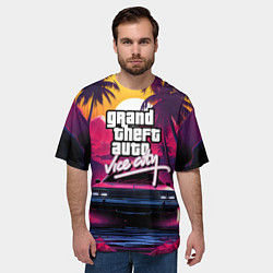 Футболка оверсайз мужская Grand Theft Auto VI - автомобиль на закате, цвет: 3D-принт — фото 2