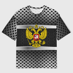 Футболка оверсайз мужская Герб РФ текстура карбон, цвет: 3D-принт