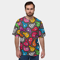 Футболка оверсайз мужская Забавные цветные черепа, цвет: 3D-принт — фото 2