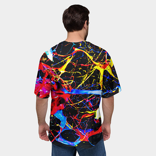 Мужская футболка оверсайз Неоновые брызги красок / 3D-принт – фото 4