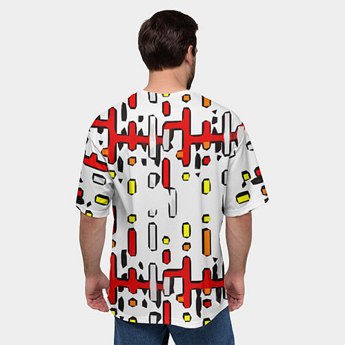 Мужская футболка оверсайз Красно-жёлтые линии и точки на белом фоне / 3D-принт – фото 4