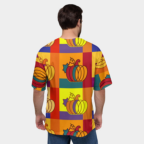 Мужская футболка оверсайз Тыква разноцветная / 3D-принт – фото 4