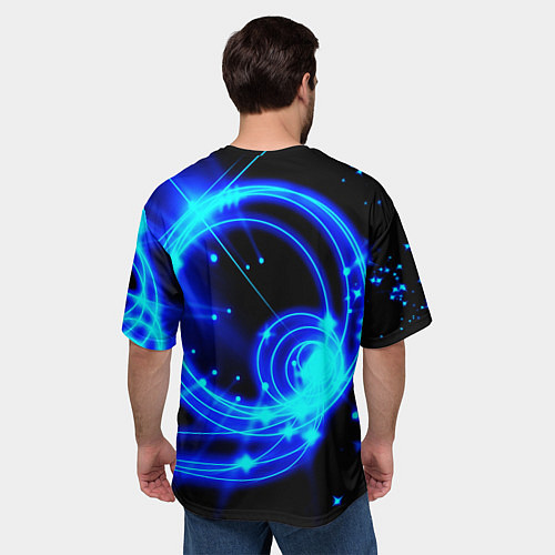 Мужская футболка оверсайз Оптические синие волны / 3D-принт – фото 4