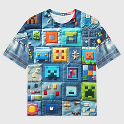 Футболка оверсайз мужская Minecraft на пэчворк дениме, цвет: 3D-принт