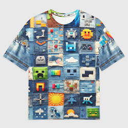 Футболка оверсайз мужская Minecraft фигуры на пэчворк, цвет: 3D-принт