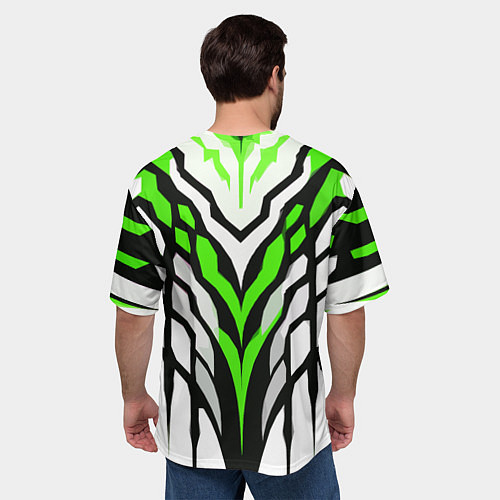 Мужская футболка оверсайз Агрессивные чёрно-зелёные полосы на белом фоне / 3D-принт – фото 4