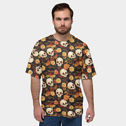 Футболка оверсайз мужская Черепа и цветы - паттерн, цвет: 3D-принт — фото 2