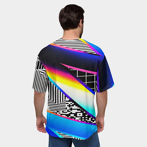 Мужская футболка оверсайз Neon stripes geometry / 3D-принт – фото 4