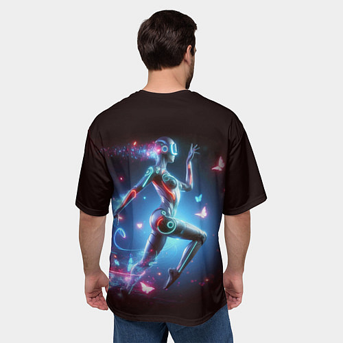 Мужская футболка оверсайз Cyber girl and butterflies - neon glow fantasy / 3D-принт – фото 4