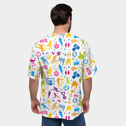 Мужская футболка оверсайз Все виды спорта на белом фоне / 3D-принт – фото 4