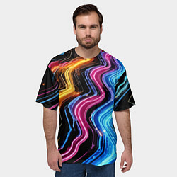 Футболка оверсайз мужская Неоновые полосы - нейроарт, цвет: 3D-принт — фото 2