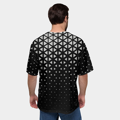 Мужская футболка оверсайз Геометрический градиент - чёрно-белый / 3D-принт – фото 4