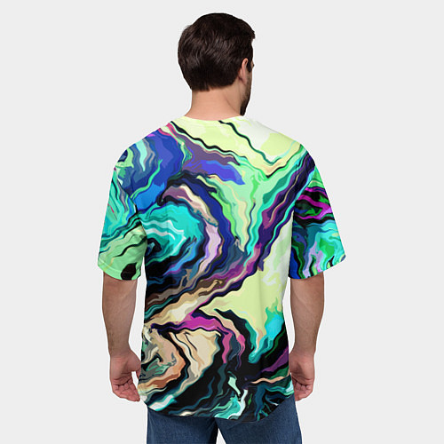 Мужская футболка оверсайз Абстракция смесь красок сине-зелёный / 3D-принт – фото 4
