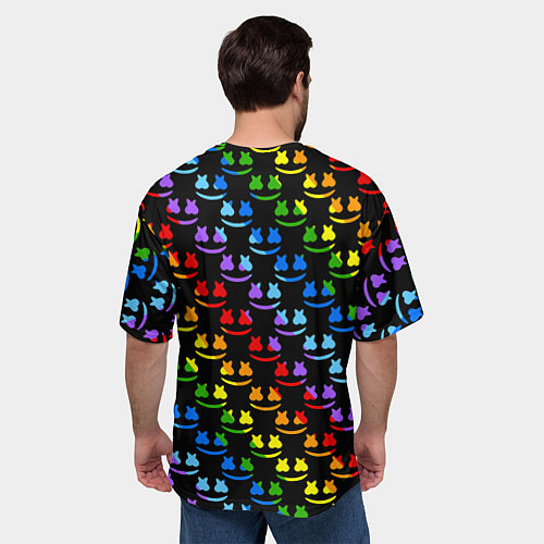 Мужская футболка оверсайз Marshmello pattern neon / 3D-принт – фото 4