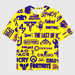 Футболка оверсайз мужская Логотипы игр на жёлтом, цвет: 3D-принт