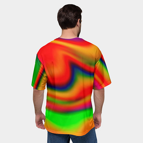 Мужская футболка оверсайз Неоновые разводы краски / 3D-принт – фото 4