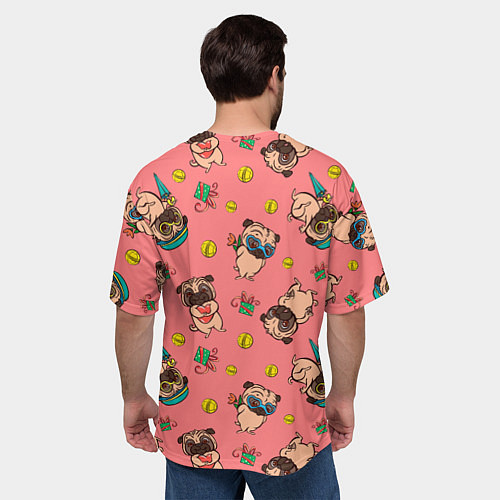 Мужская футболка оверсайз Забавные мопсы паттерн / 3D-принт – фото 4
